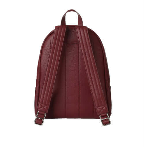 Zaino Micron in pelle color bordeaux, con tracolle regolabili e design elegante, made in Italy.