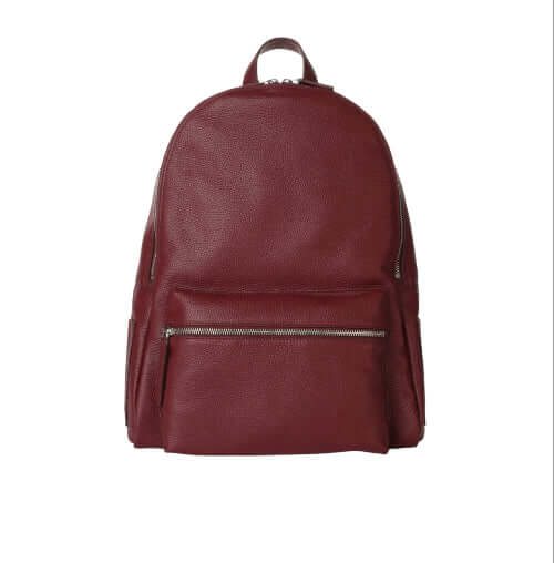Zaino Micron in Pelle rosso bordeaux, con zip, tasche esterne, regolabile, made in Italy, dimensioni: 33x40x14 cm.