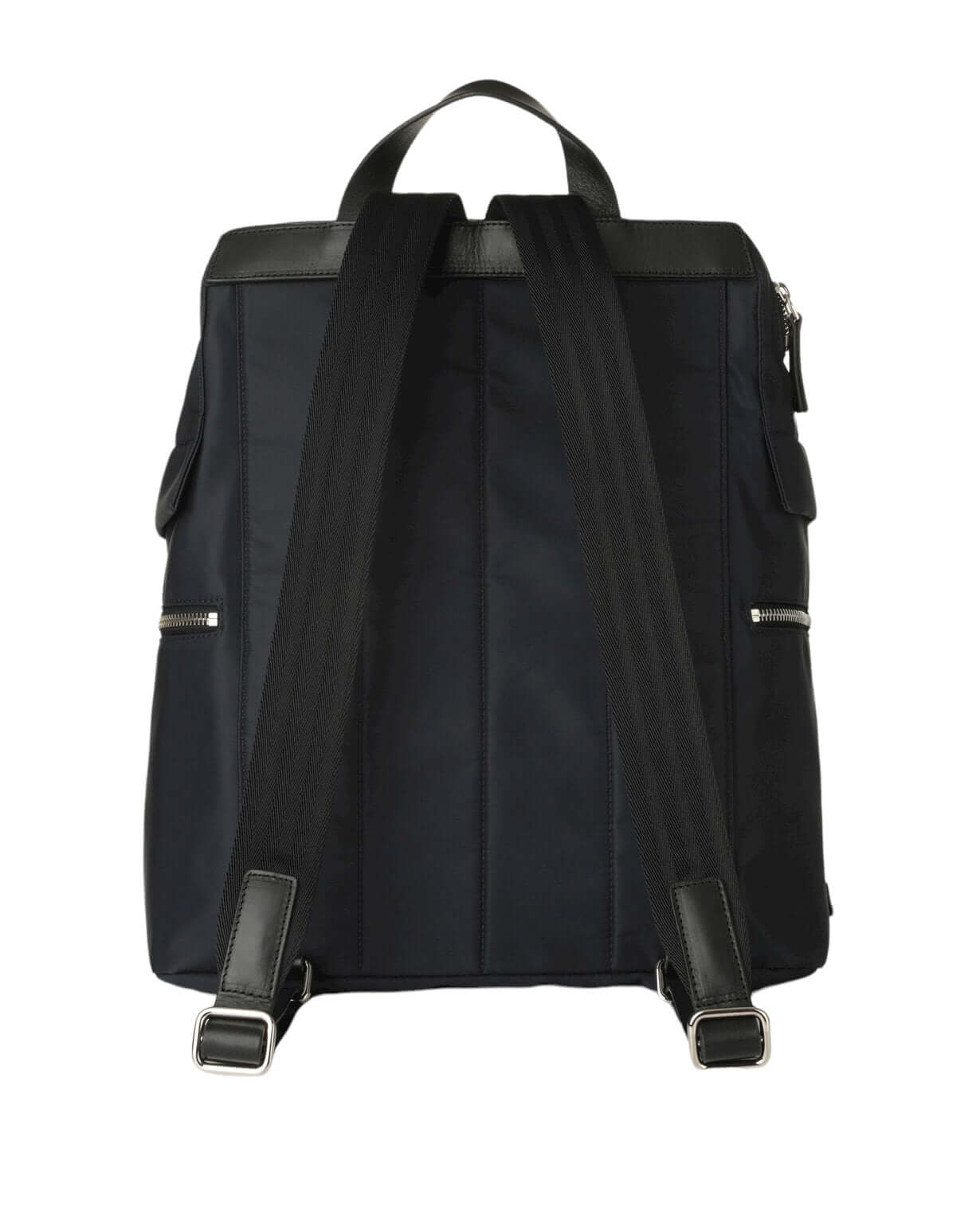Back view of Zaino Nobuckle Planet Eco-Logic eco-nylon backpack with padded straps and leather details.