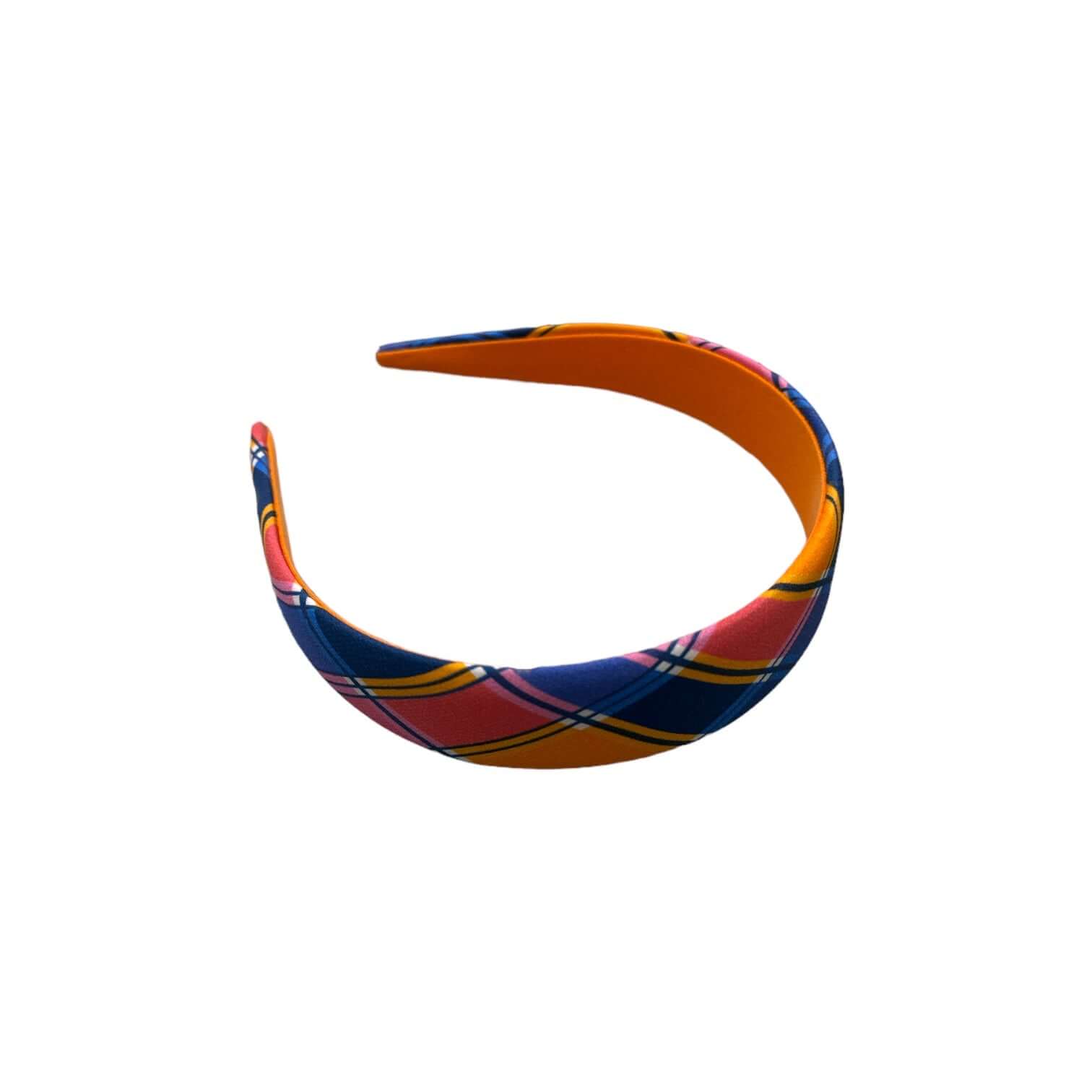 Cerchietto largo piatto multicolore in tessuto di seta e poliestere per capelli eleganti e in ordine.