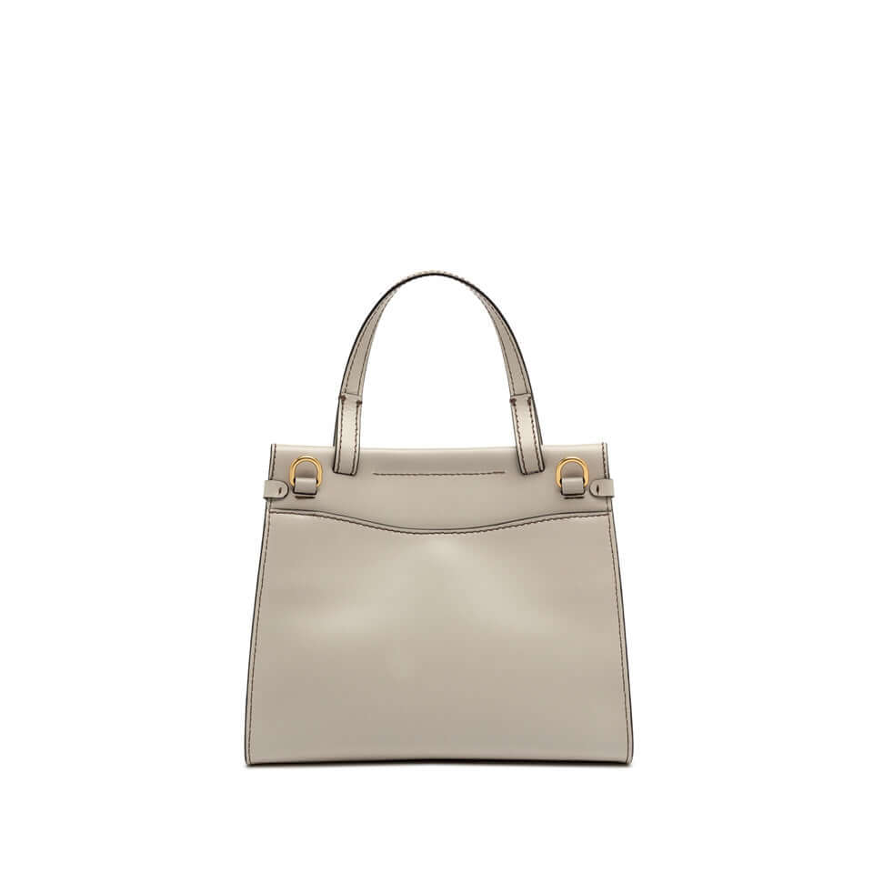 TILDA by Gianni Chiarini, elegant smooth leather top handle bag with ample interior and stylish logo hook.