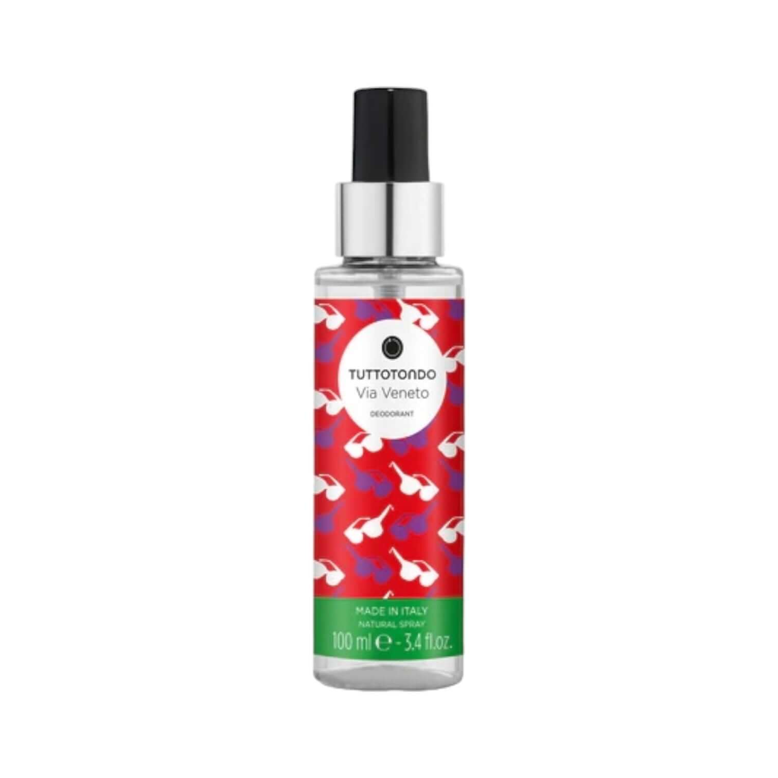 Via Veneto Deodorante spray da 100 ml, formula delicata con zenzero e Happybelle-PE, made in Italy.