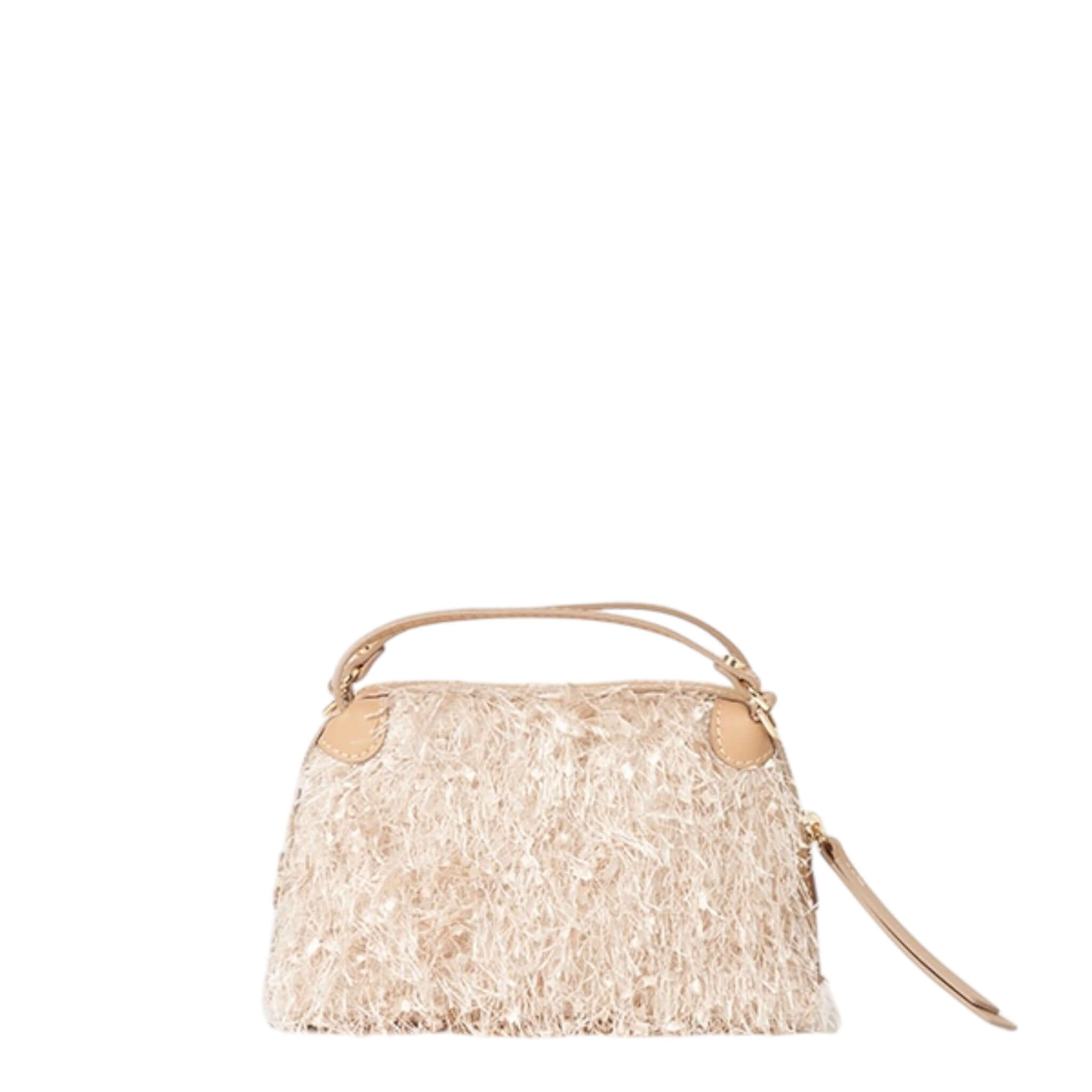 ALIFA borsa a mano Gianni Chiarini Firenze, grande, in tessuto sfrangiato, chiusura zip, tracolla regolabile