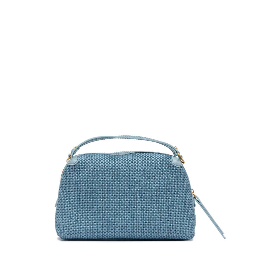 ALIFA borsa a mano blu in tessuto di paglia Gianni Chiarini Firenze, pratica e sportiva, dimensioni 26x16x12 cm.