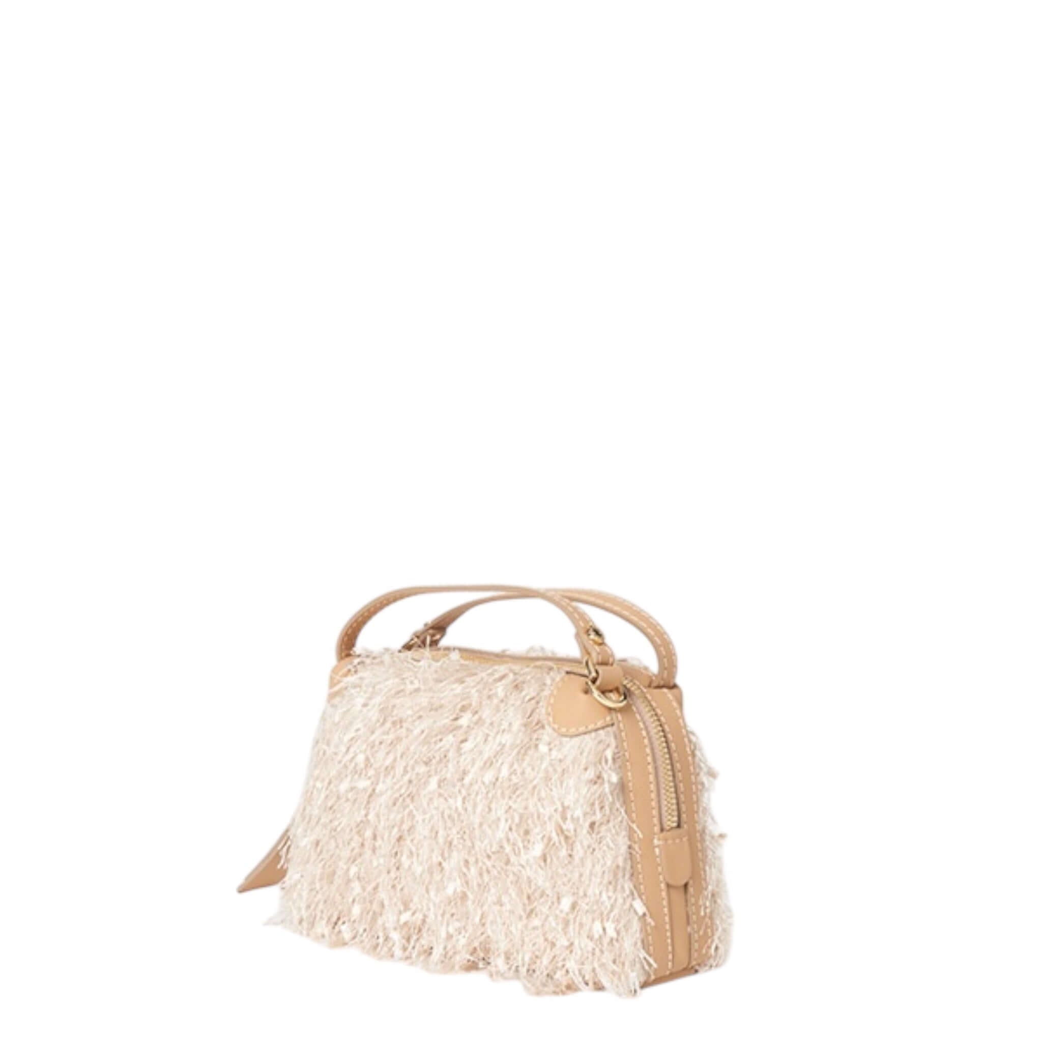 ALIFA borsa a mano in tessuto sfrangiato by Gianni Chiarini Firenze con chiusura zip e tracolla removibile.