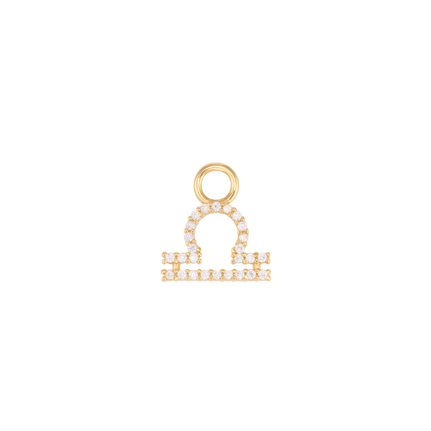 Ciondolo segno zodiacale Bilancia in ottone placcato oro 18k decorato con dettagli luminosi.