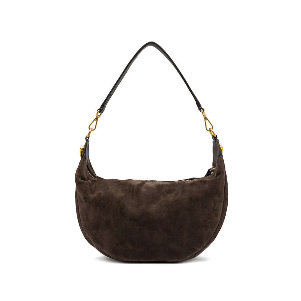 Borsa Aisha in pelle scamosciata di Gianni Chiarini, morbida shape a sacca, chiusura zip, portabilità shoulder & crossbody.