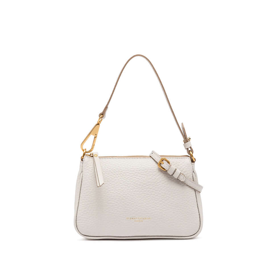BROOKE by Gianni Chiarini, elegant white leather handbag with zip closure and removable strap.