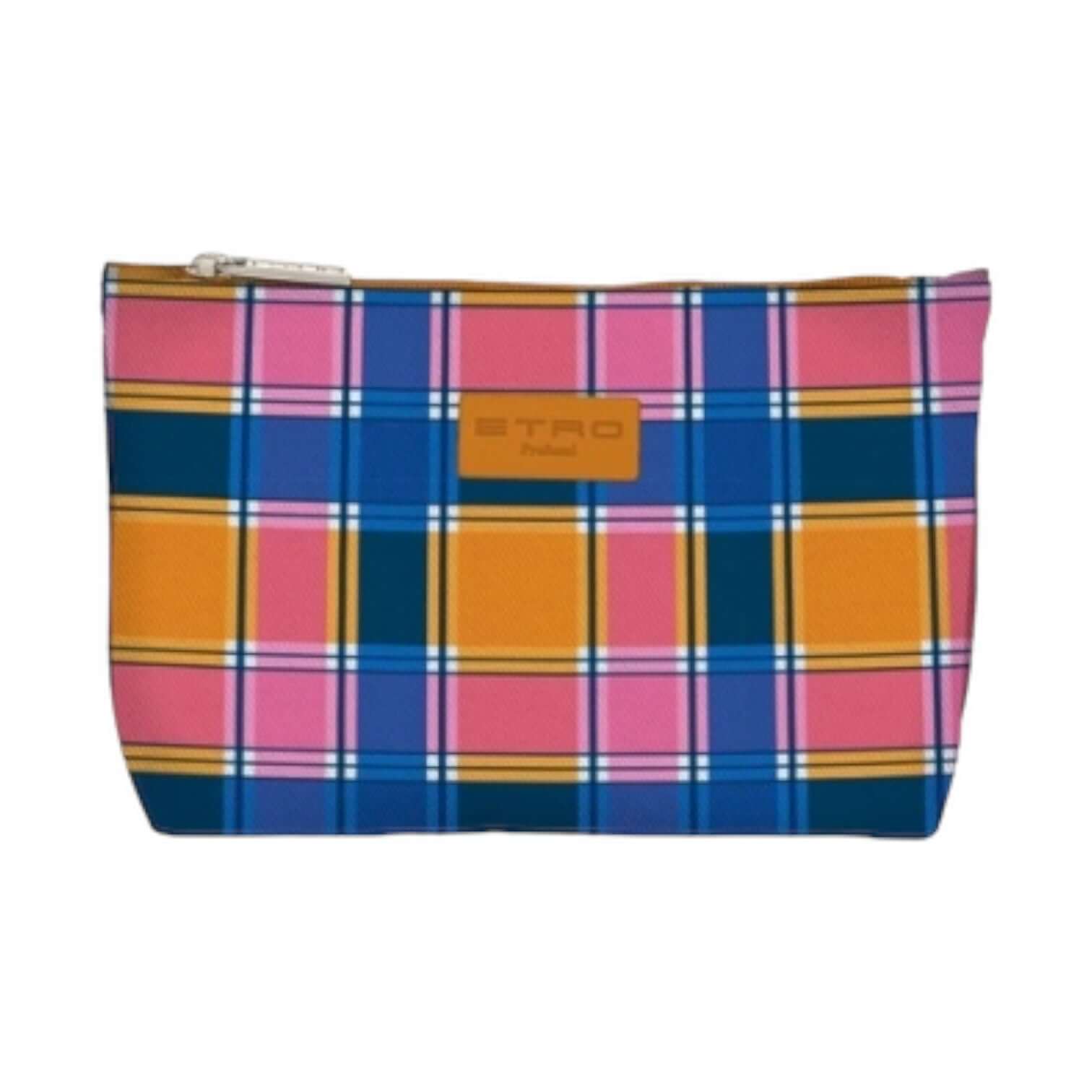 Busta Grande ETRO in tessuto fantasia a quadri, comoda e pratica per conservare oggetti, misure 28x20x8 cm.