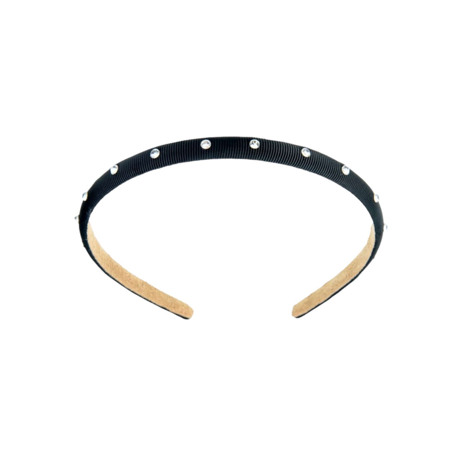 Cerchietto Capelli hairband in black with ribbon and thin stones, perfect for stylish hairstyles.