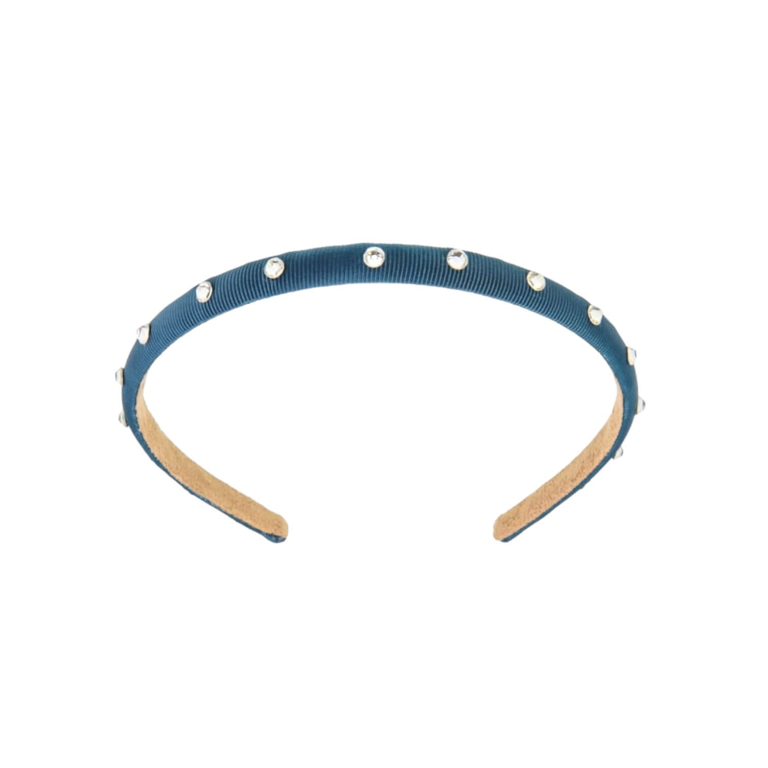 Cerchietto capelli color petrolio con pietre, elegante accessorio moda per ogni occasione.