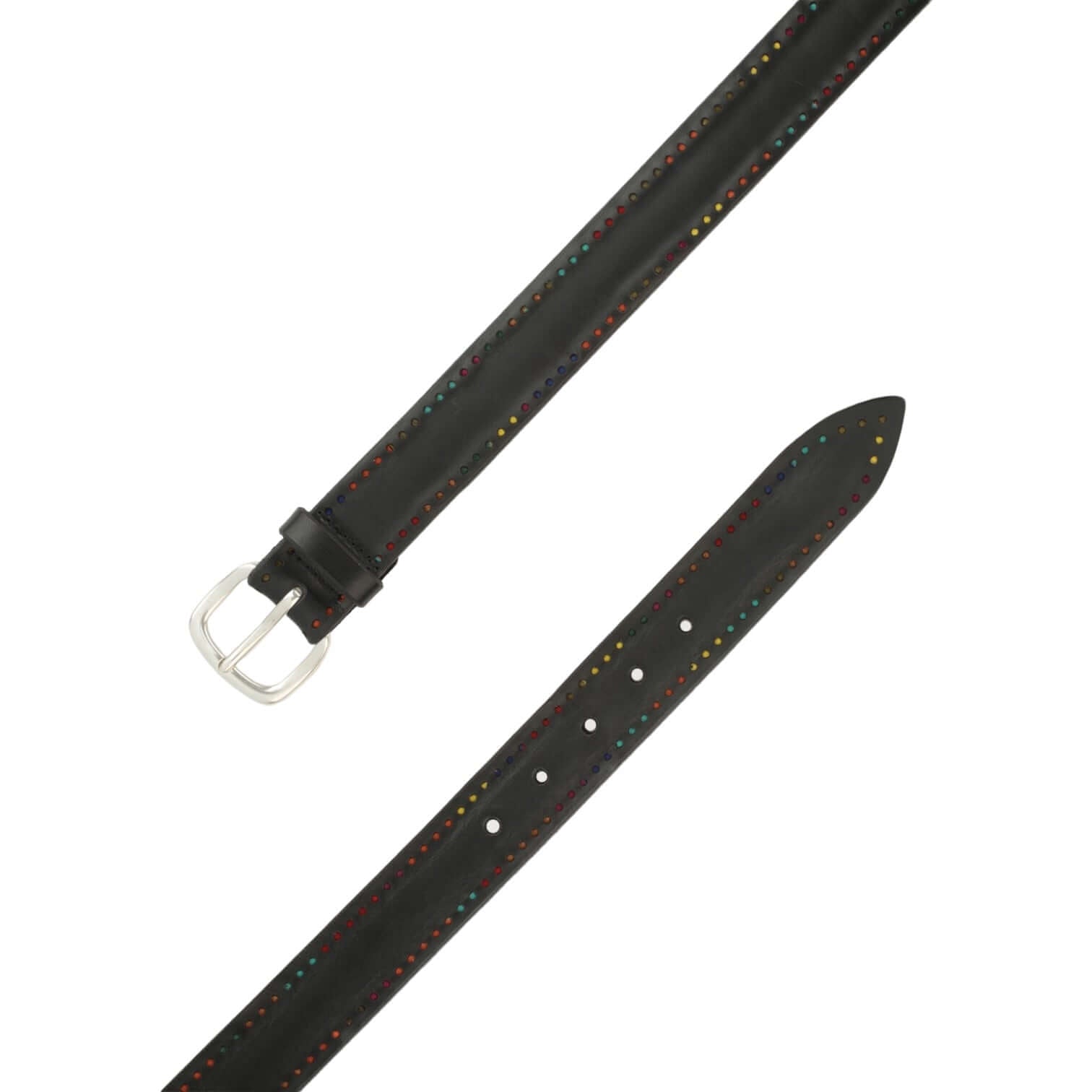 Cintura Bull Point in cuoio, altezza 3,5 cm, fibbia argento, cuoio schiacciato con forature, design elegante e robusto.