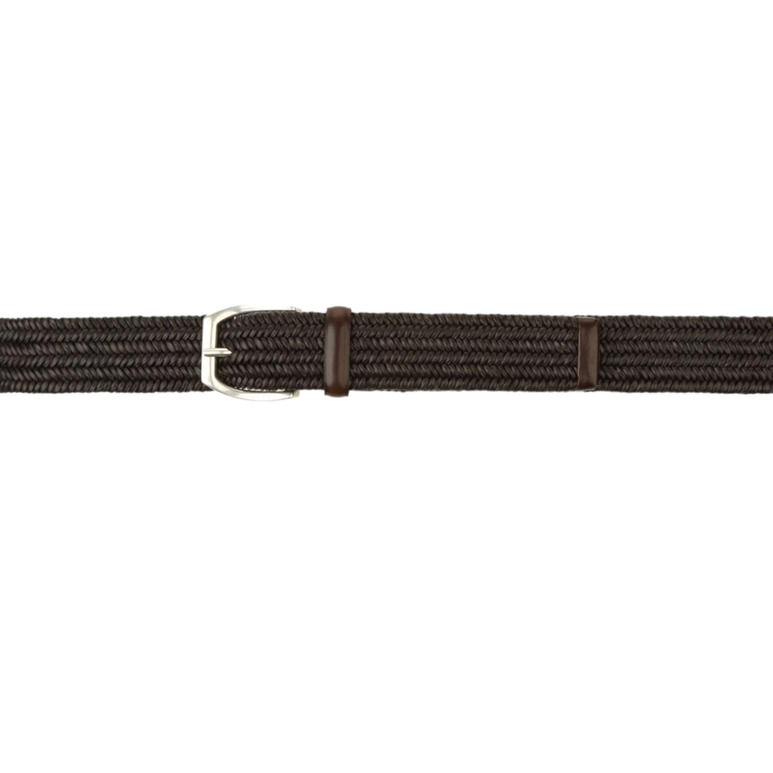 Cintura intrecciata wide in pelle con fibbia argento, elegante e versatile per look moderni.