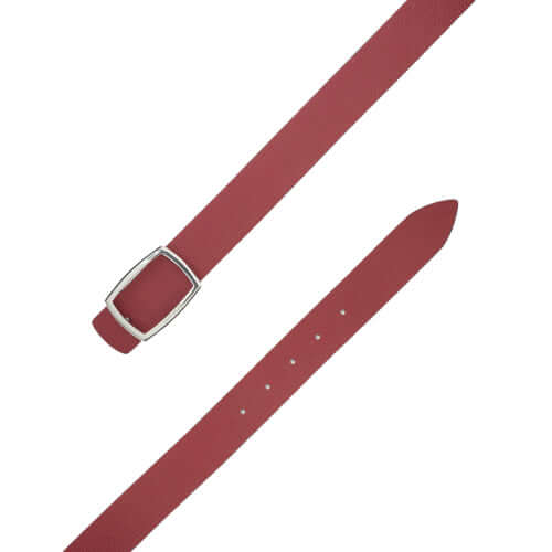 Cintura Piatta Micron Double in Pelle, cinturino rosso in pelle con fibbia logata, alta qualità Made in Italy.