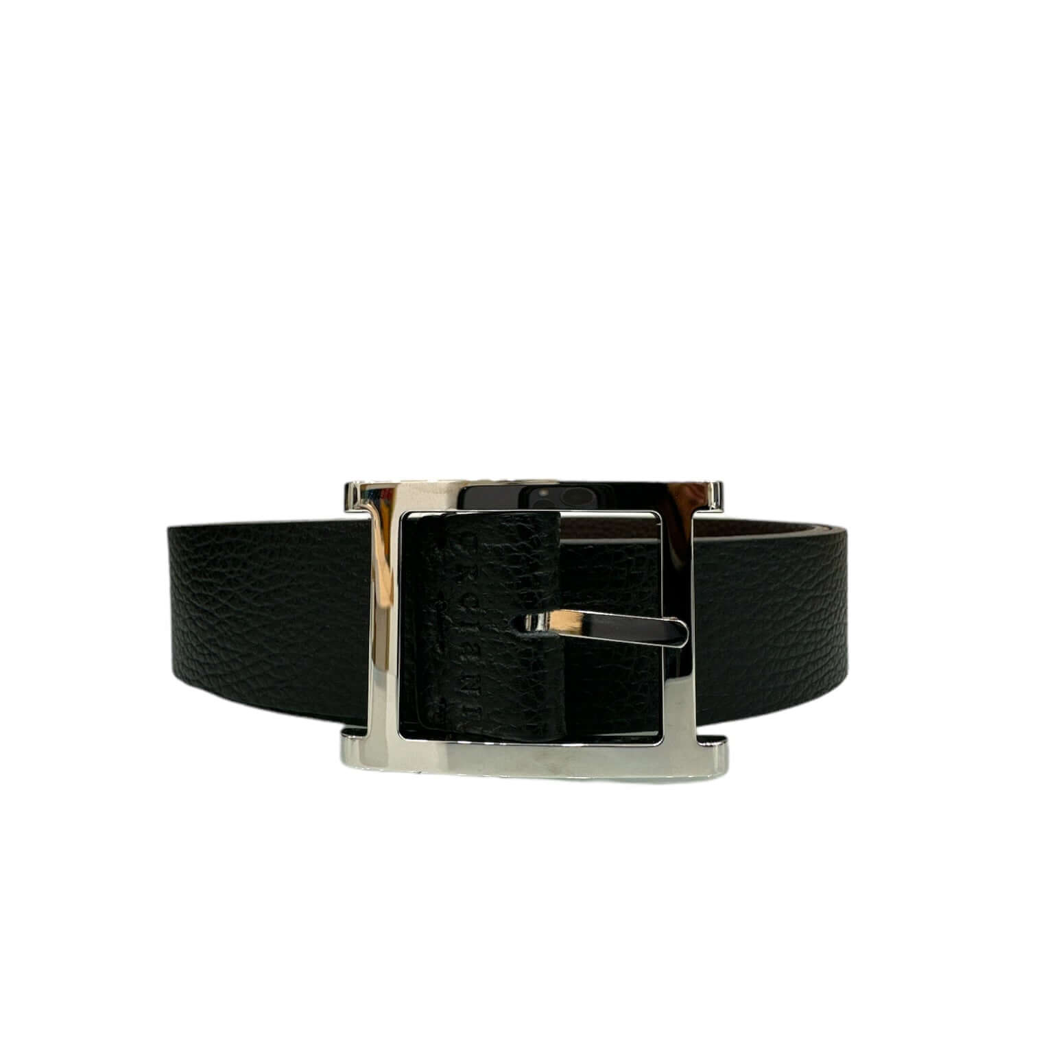 Cintura reversibile Micron Double A in pelle nera con fibbia in palladio, 3,5 cm di larghezza, stile elegante.