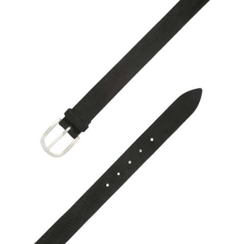 Cintura Sportiva Blade in black with silver buckle, 3.5 cm height, crafted from embossed leather, made in Italy.