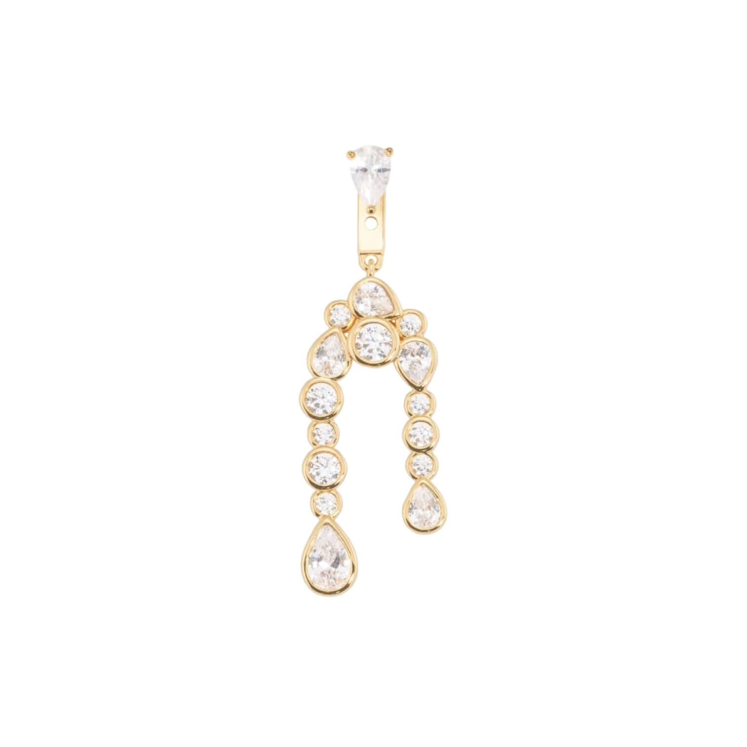 Elegant Ciondolo Borchia 15 pendant in brass, 18k gold plated, adorned with sparkling crystals.