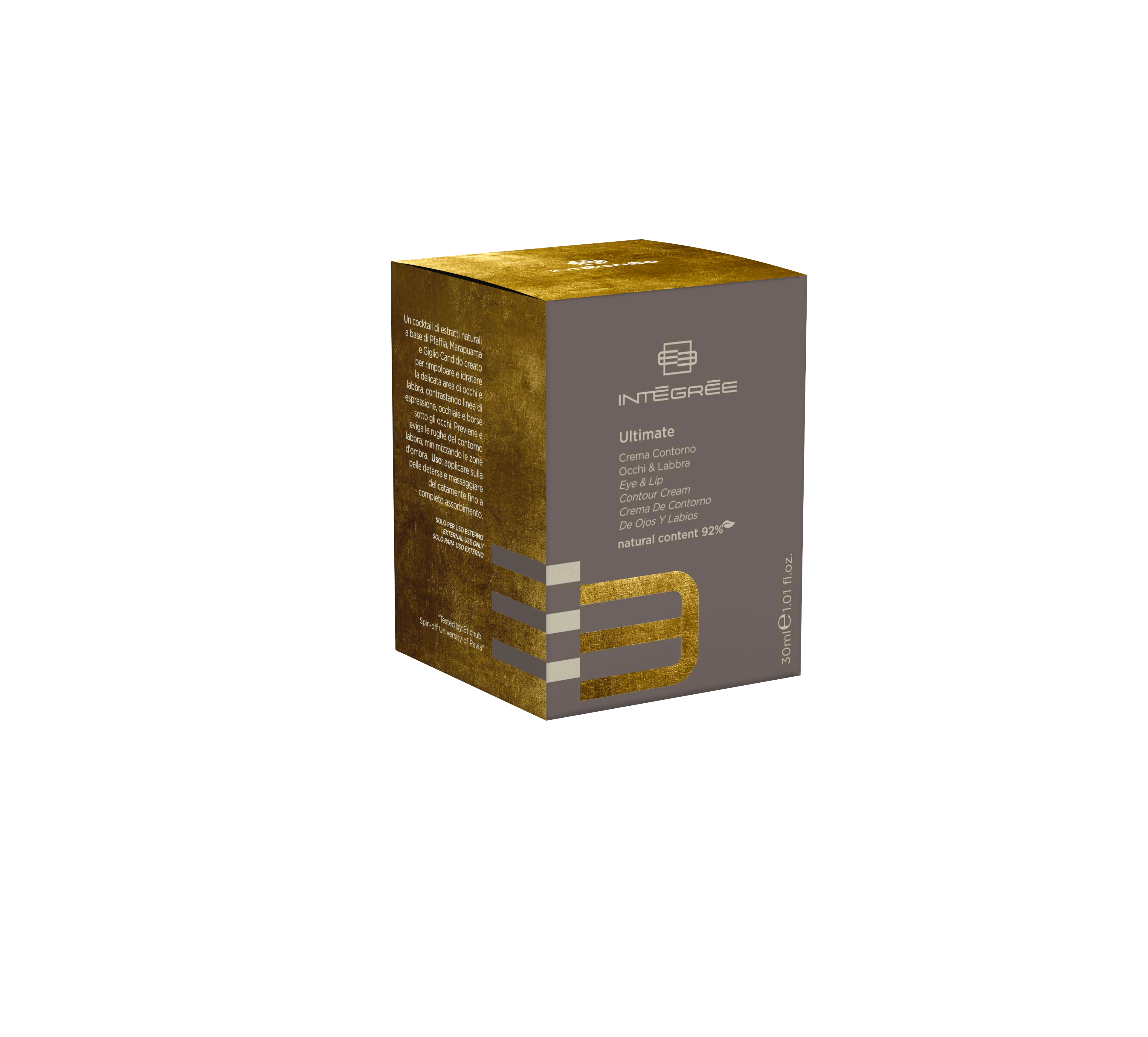 Crema Contorno Occhi e Labbra, formula idratante per occhi e labbra, packaging elegante di 50 ml.