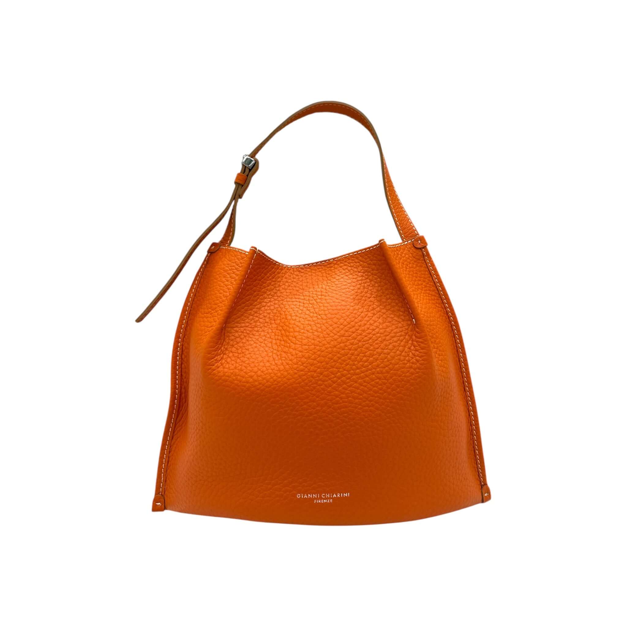Borsa DORY di Gianni Chiarini in pelle double grana maxi, colore arancione, leggera e stilosa.