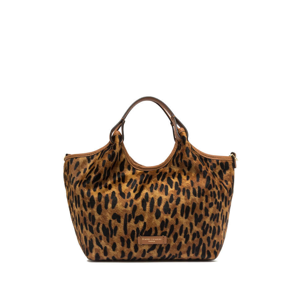 Borsa DUA in pelle effetto cavallino con stampa leopardata, marca Gianni Chiarini, design pratico e chic.