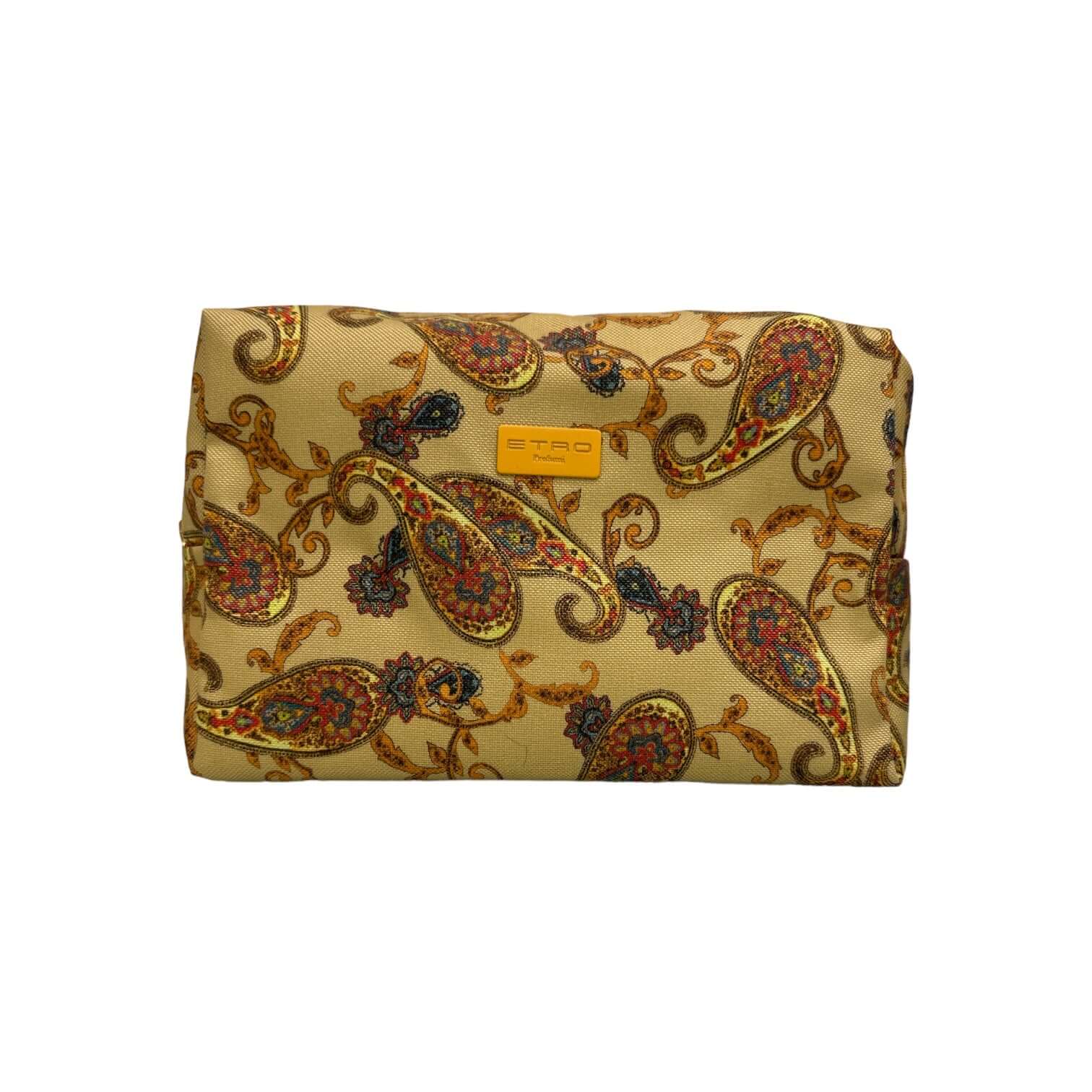 ETRO large nylon pouch with paisley pattern, ideal for travel and daily use, measures 25x20x9 cm.