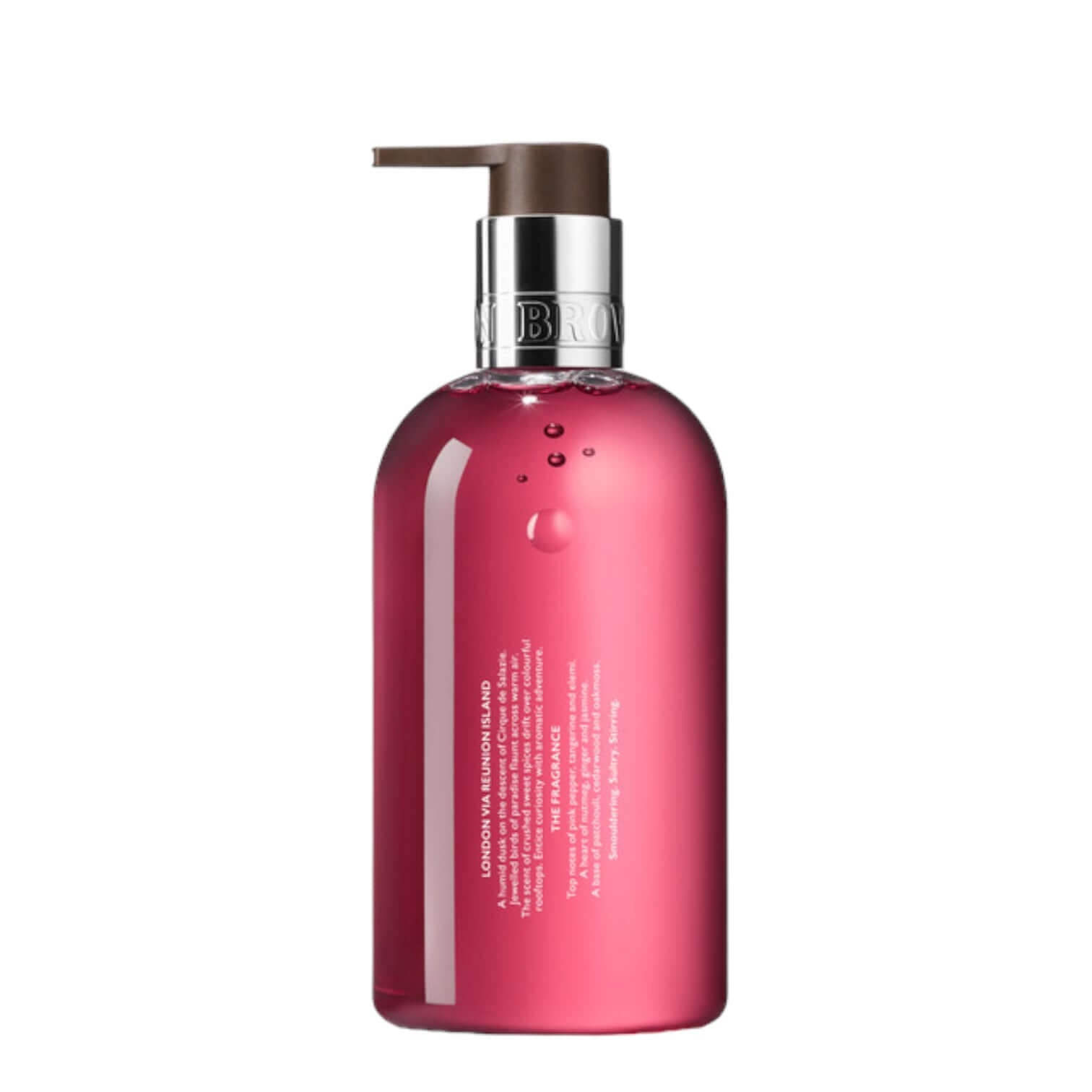 Fiery Pink Pepper liquid soap with ginger, patchouli, and pink pepper in 300 ml bottle.