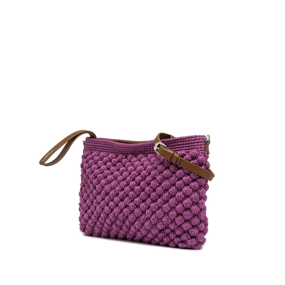 BELLA pouch by Gianni Chiarini, handwoven bubble effect fabric, with leather details and adjustable strap.