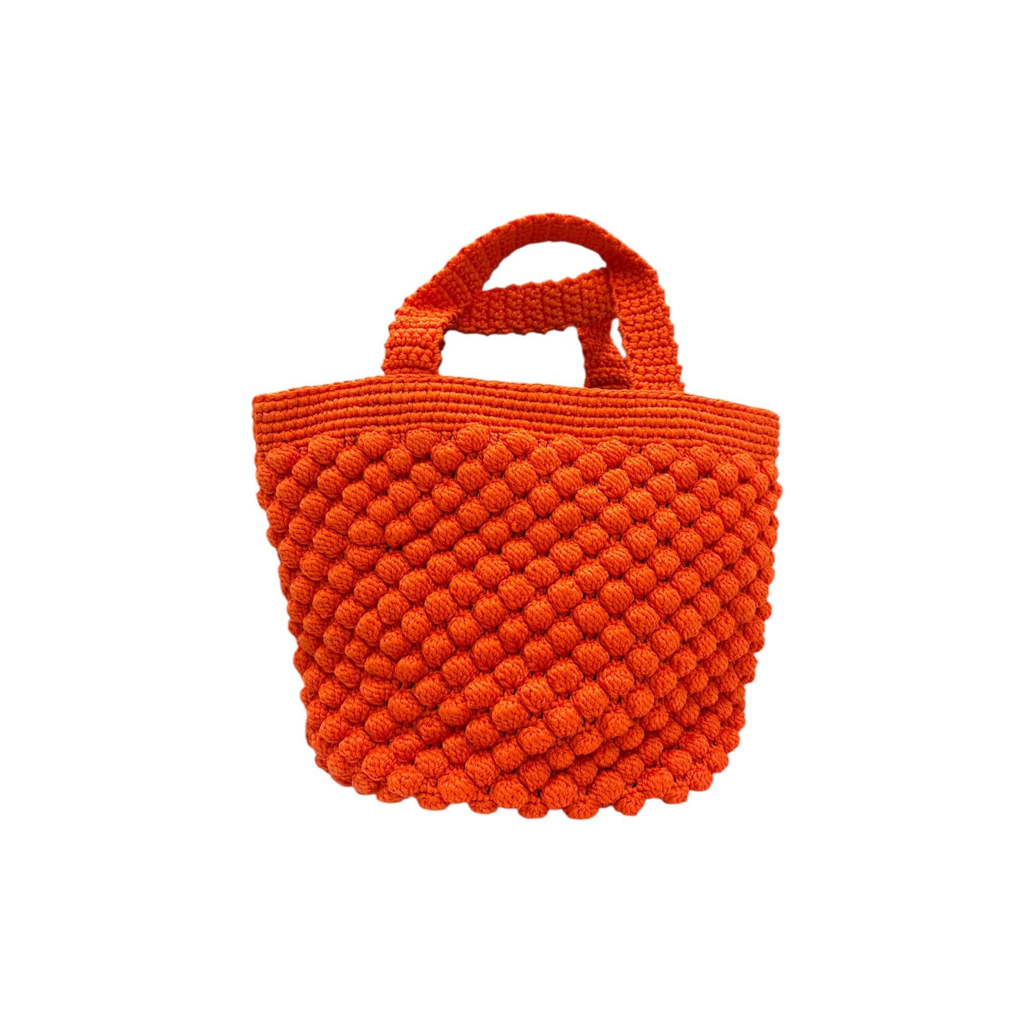 BELLA borsa double handle Gianni Chiarini in tessuto lavorato a mano, colore arancione, effetto bubble e dettagli in pelle.