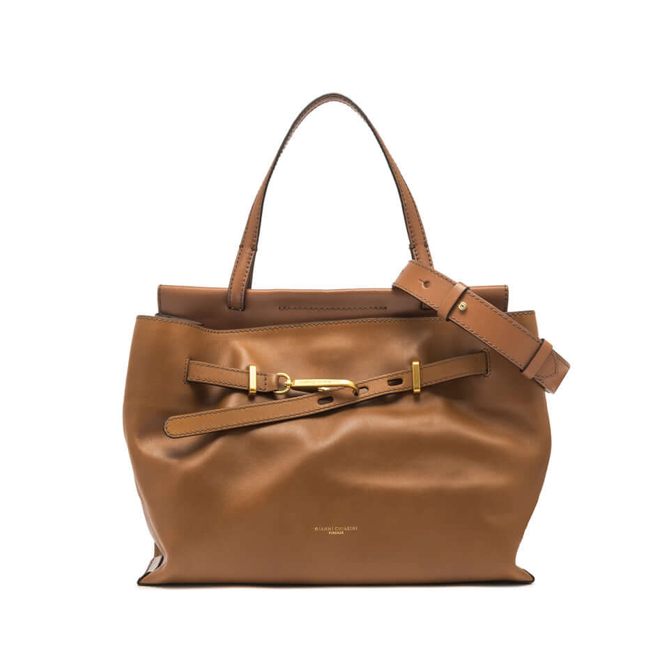 TILDA handbag by Gianni Chiarini, brown leather with elegant handle and detachable strap for daily use.
