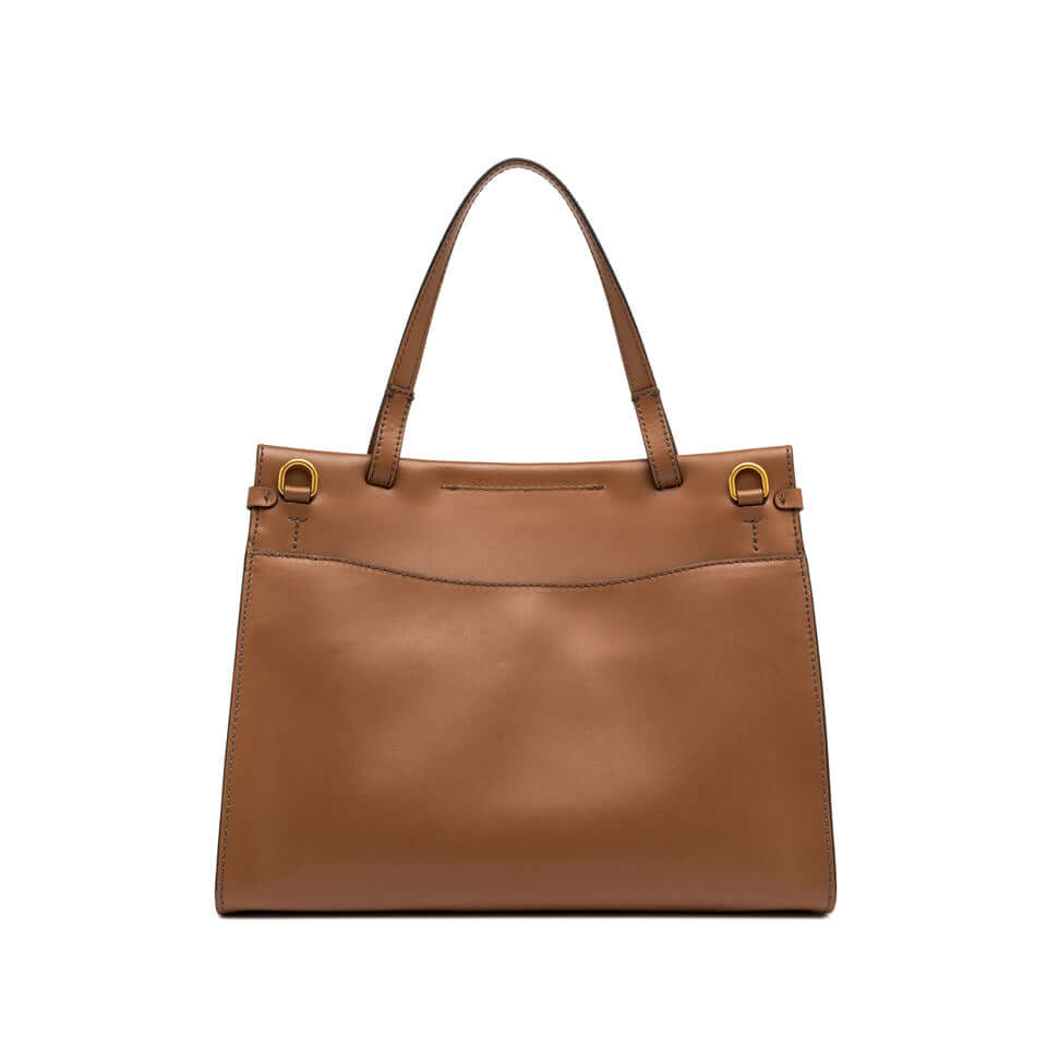 TILDA by Gianni Chiarini, elegant brown leather top handle bag with spacious interior and dual carrying options.