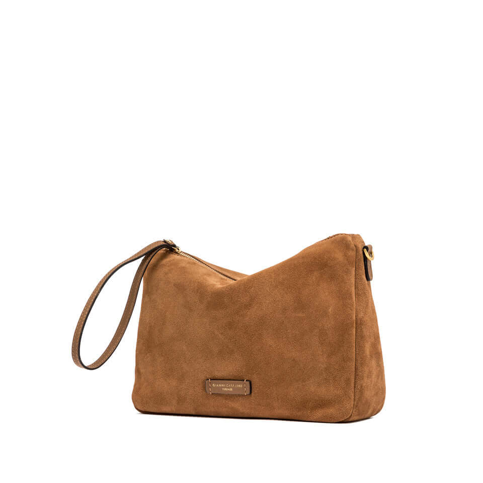 NORA POUCH in suede leather with removable wrist strap and adjustable shoulder strap by Gianni Chiarini.