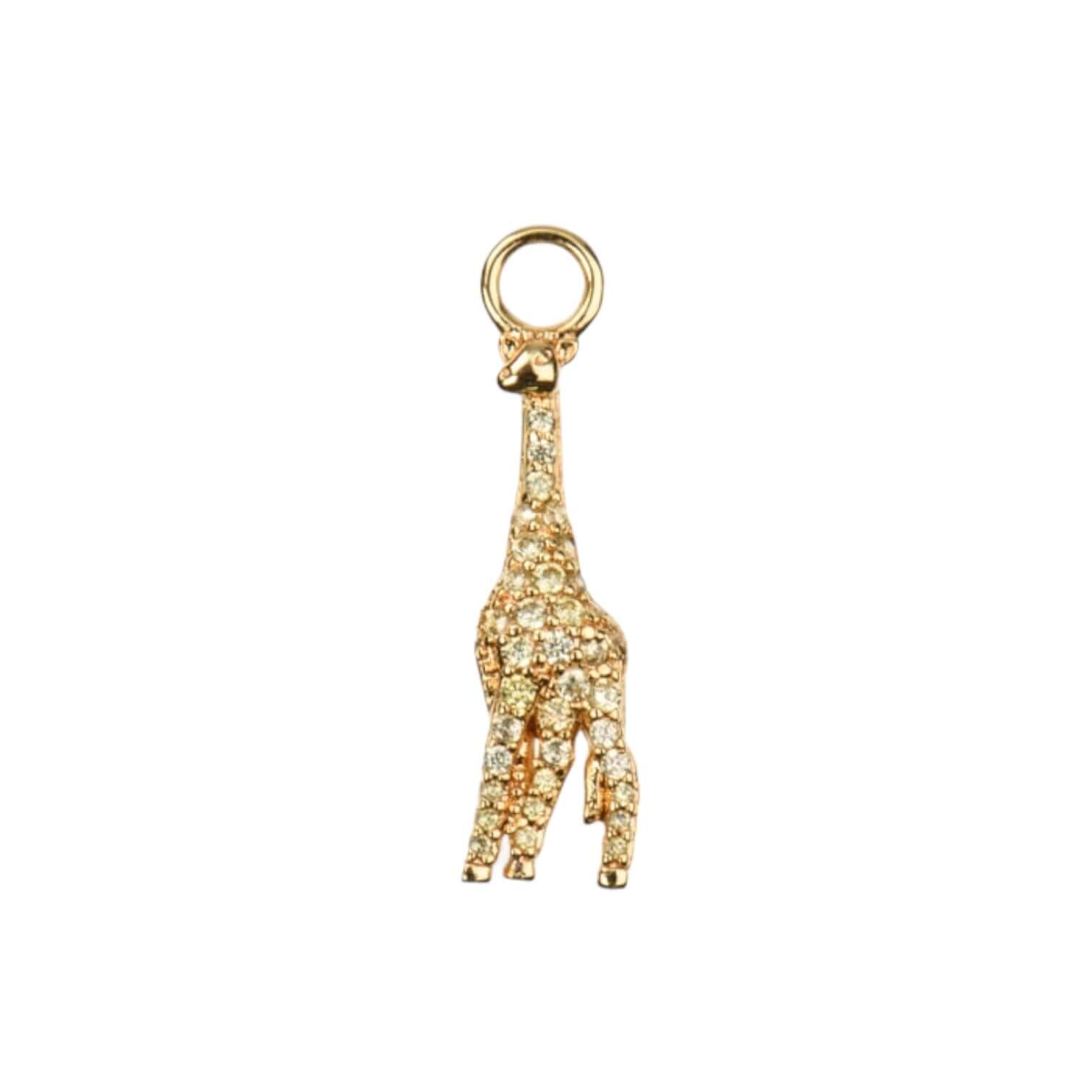 Giraffe charm in gold-plated metal, featuring sparkling embellishments, perfect for jewelry making or as a pendant.