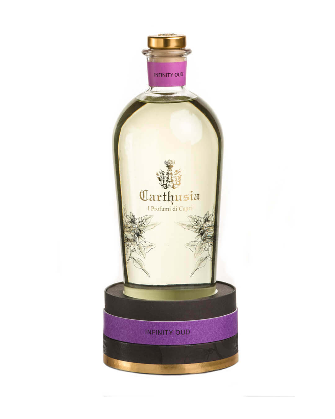 Bottle of Carthusia Infinity Oud Diffusore showcasing Mediterranean-inspired fragrance notes.