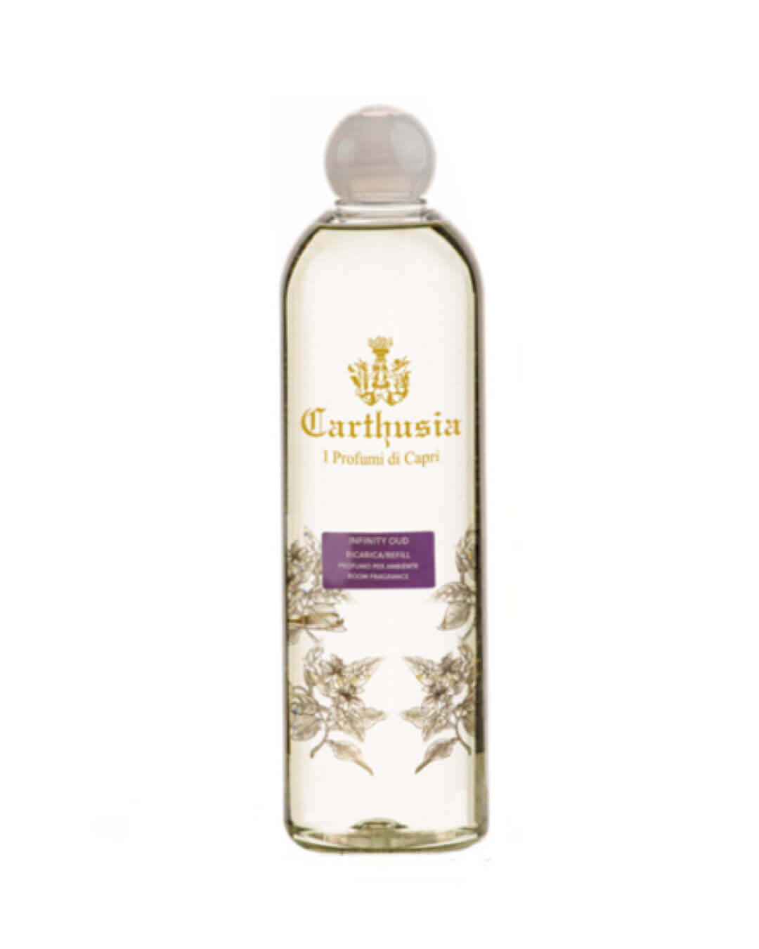 Infinity Oud refill bottle by Carthusia, 500 ml, designed for Oud Edition and Domus Carthusia line.