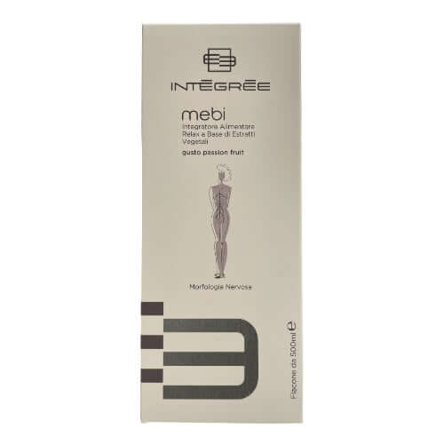 Integratore Alimentare Mebi per morfologia nervosa, 500 ml, con gusto frutto della passione, senza glutine.