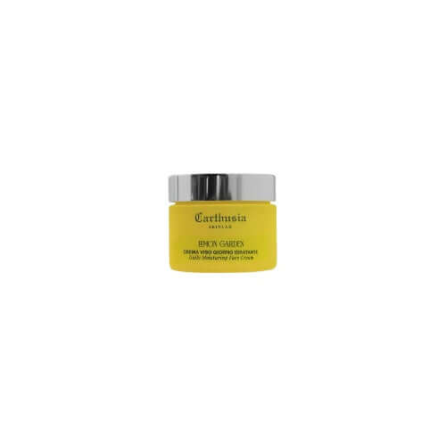 Lemon Garden Crema Viso Giorno, hydrating face cream for all skin types in a yellow jar.