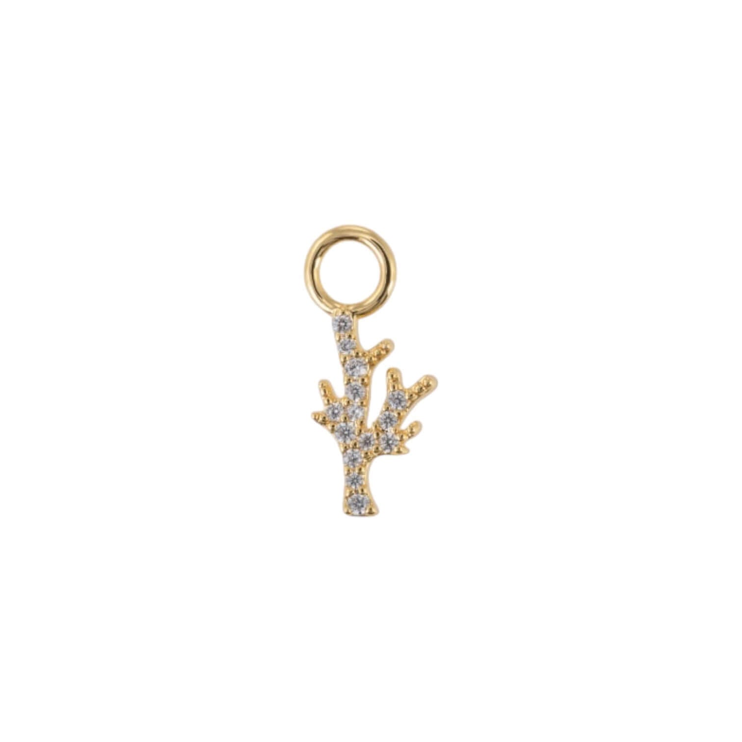 Maren Charm, 18k gold-plated brass coral pendant, adorned with sparkling stones, ideal for jewelry making.