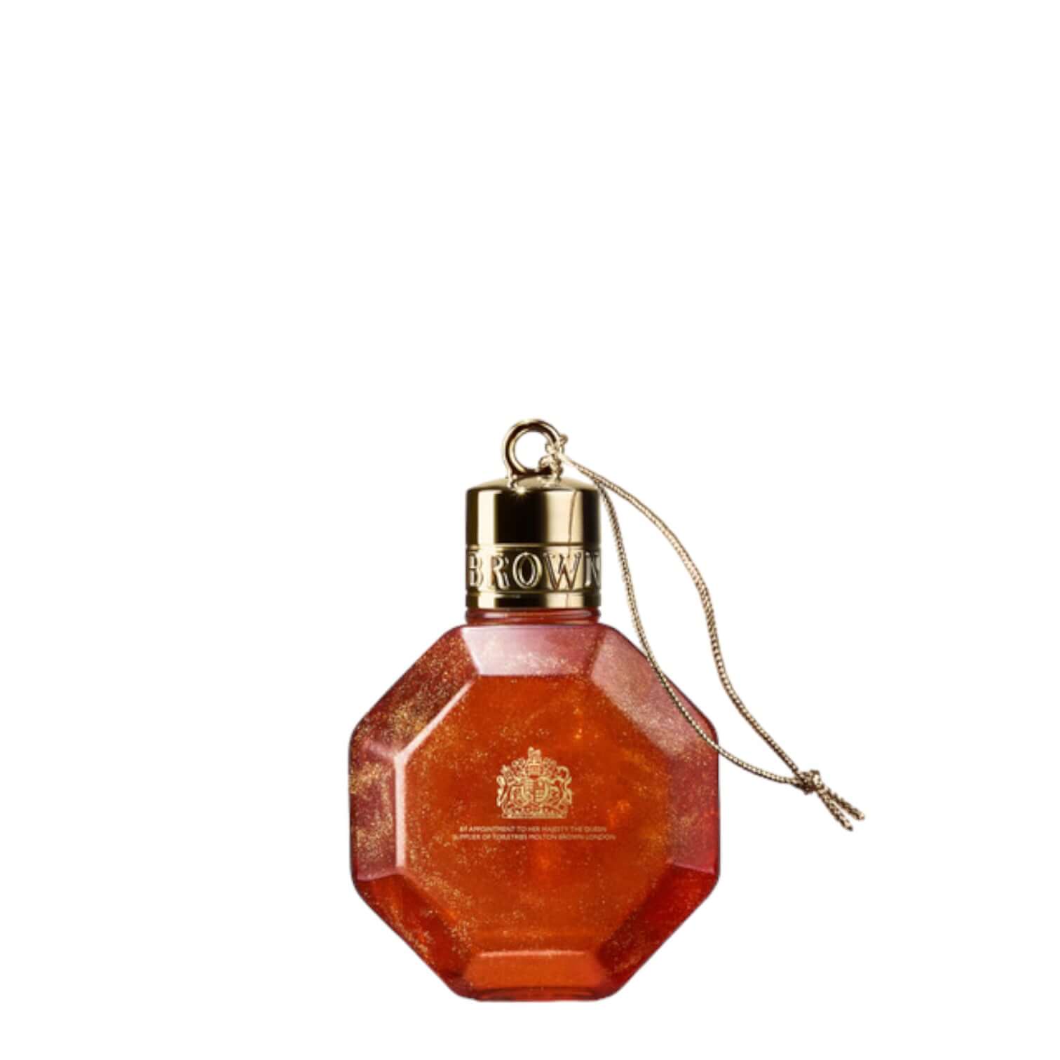 Marvellous Mandarin & Spice Festive Bauble Bagno Schiuma in luxurious orange bottle, perfect holiday gift.