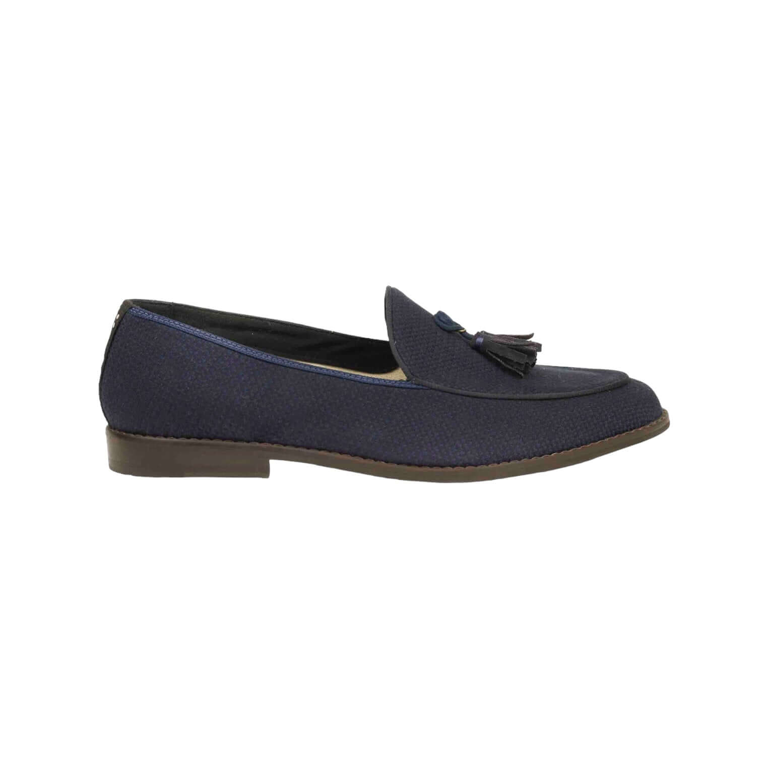 Mocassino Figo classic sustainable blue loafers with tassel detail, ideal for eco-friendly fashion.