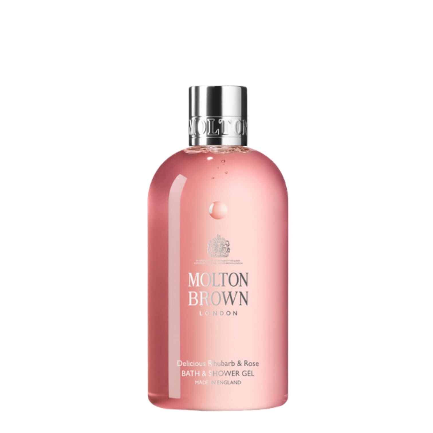 Molton Brown Delicious Rhubarb & Rose Bath & Shower Gel in 300ml bottle, luxurious fragrance with notes of grapefruit.