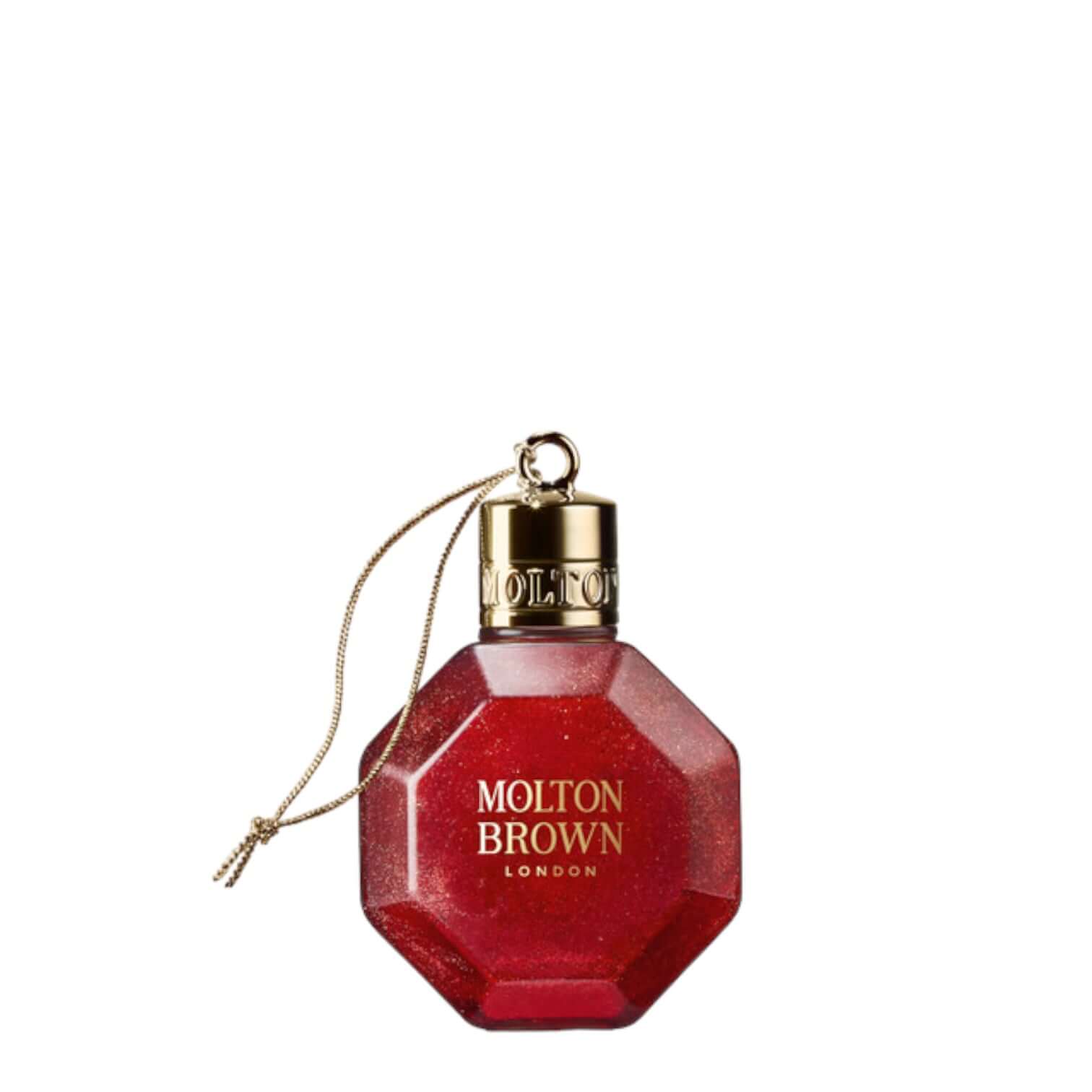Merry Berries & Mimosa Festive Bauble Bagno Schiuma by Molton Brown, red decorative bath foam in a stylish bottle.