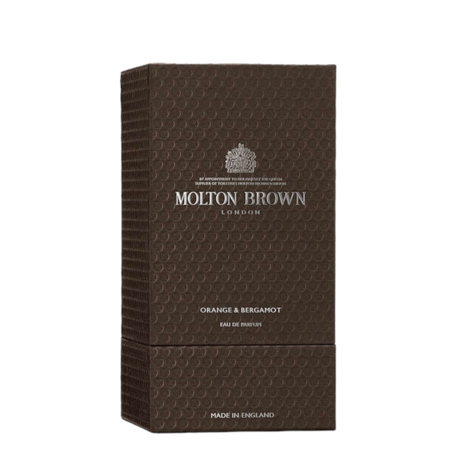 Molton Brown Orange & Bergamot Eau De Parfum box design featuring a luxurious textured finish.