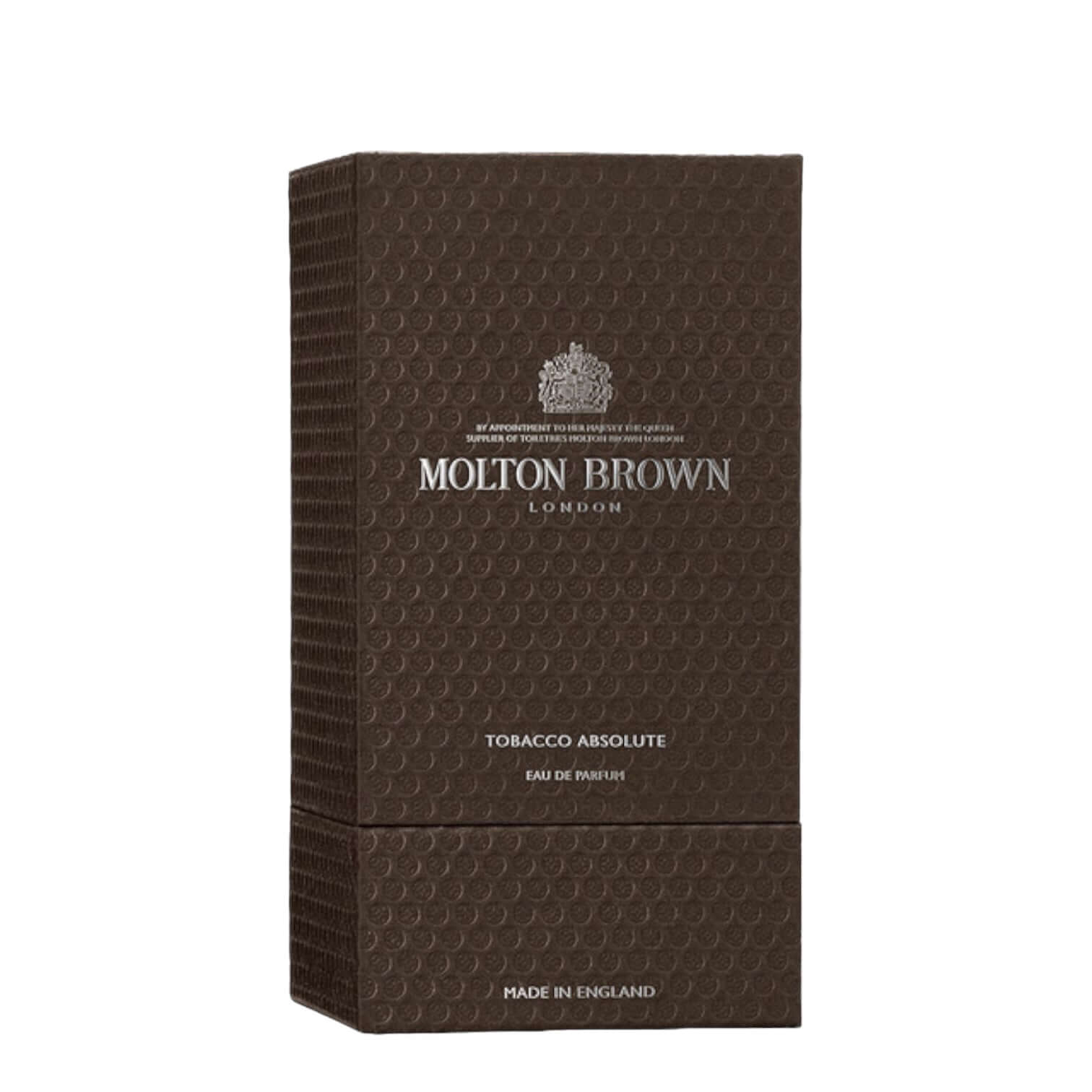 Packaging of Molton Brown Tobacco Absolute Eau De Parfum, a woody fragrance in an elegant brown box.