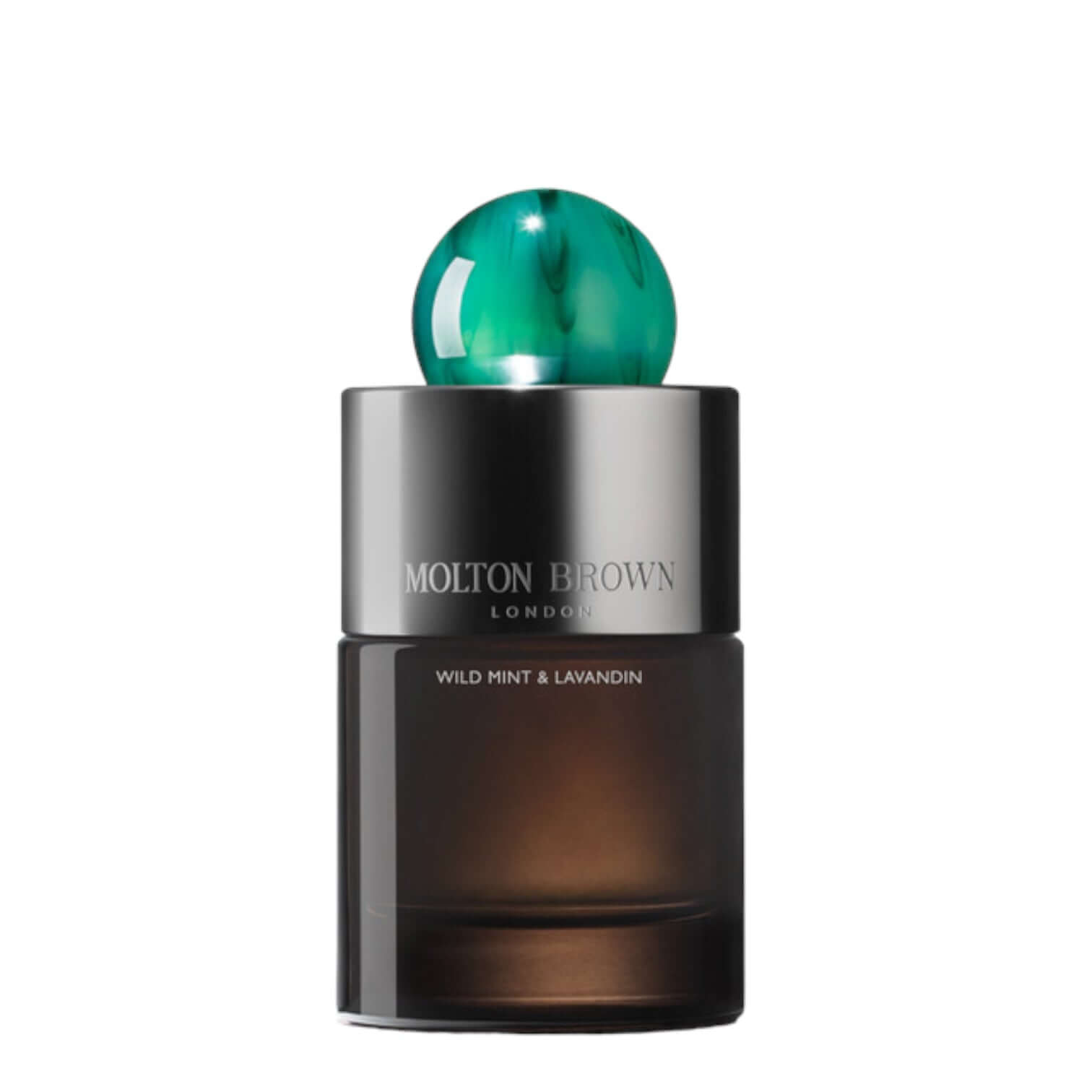 Molton Brown Wild Mint & Lavandin Eau De Parfum bottle with green cap, aromatic and fresh fragrance.