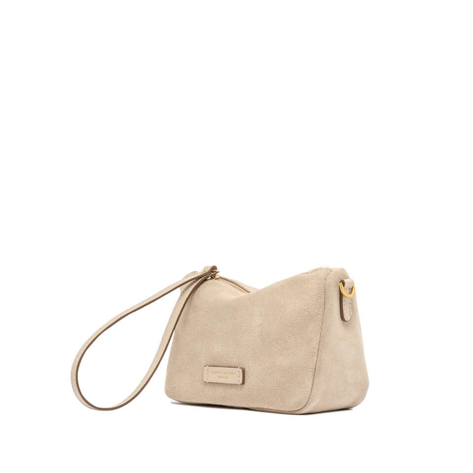 NORA POUCH by Gianni Chiarini in soft suede, featuring adjustable strap and zip closure, perfect for online shopping.