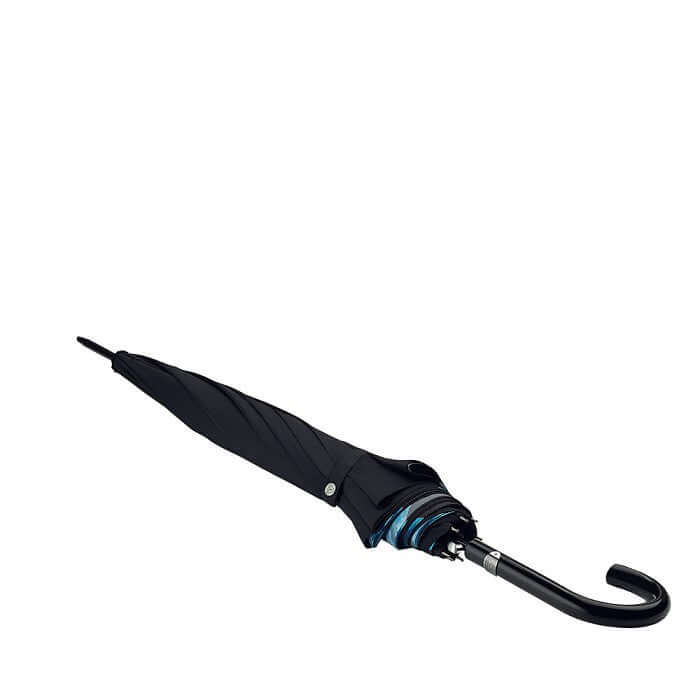 Ombrello da passeggio da donna con design sofisticato e stampa elegante, chiuso, colore nero.