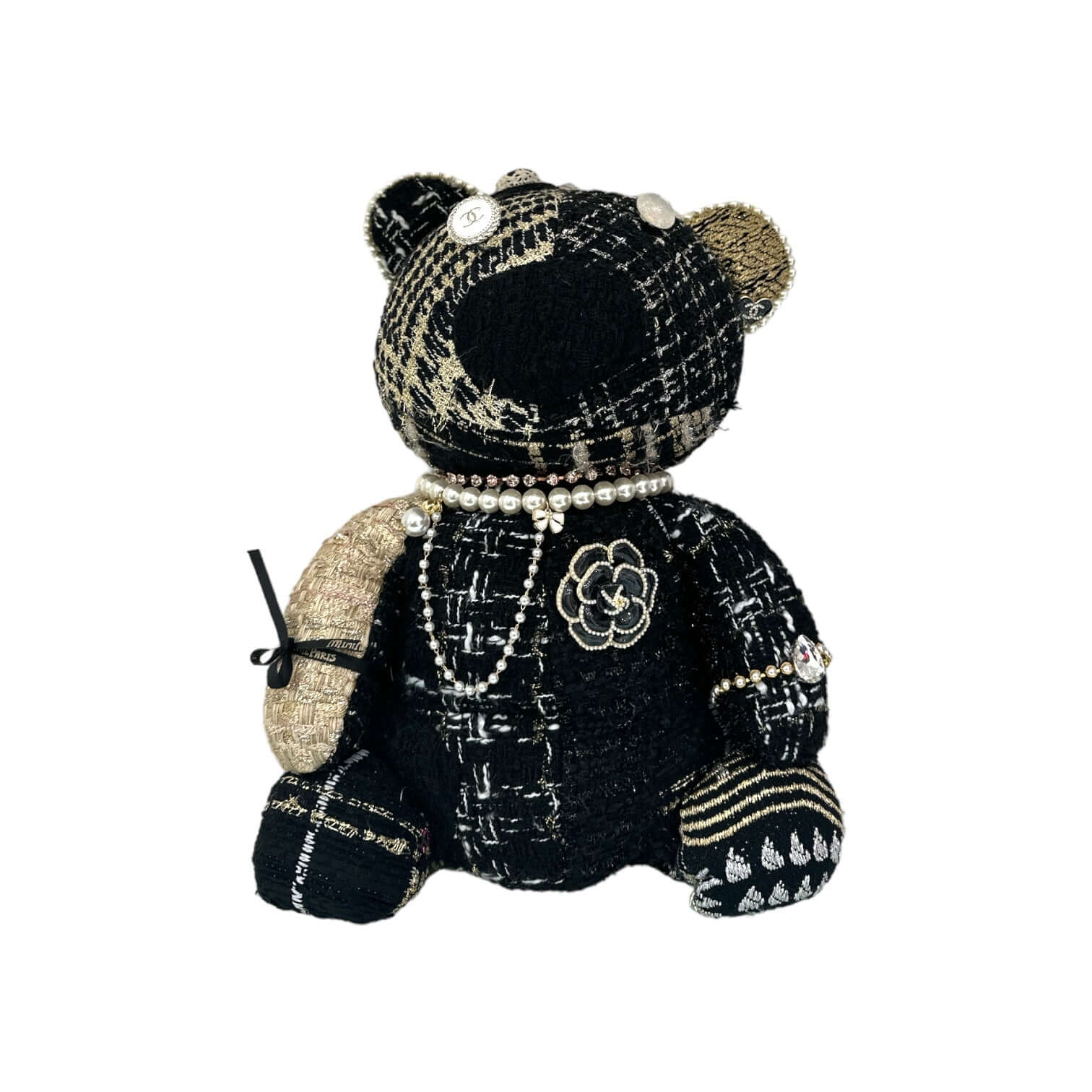 Elegante orsacchiotto Aristo in tweed riciclato, creazione unica di Minime Paris, dimensioni 33x22x15 cm.