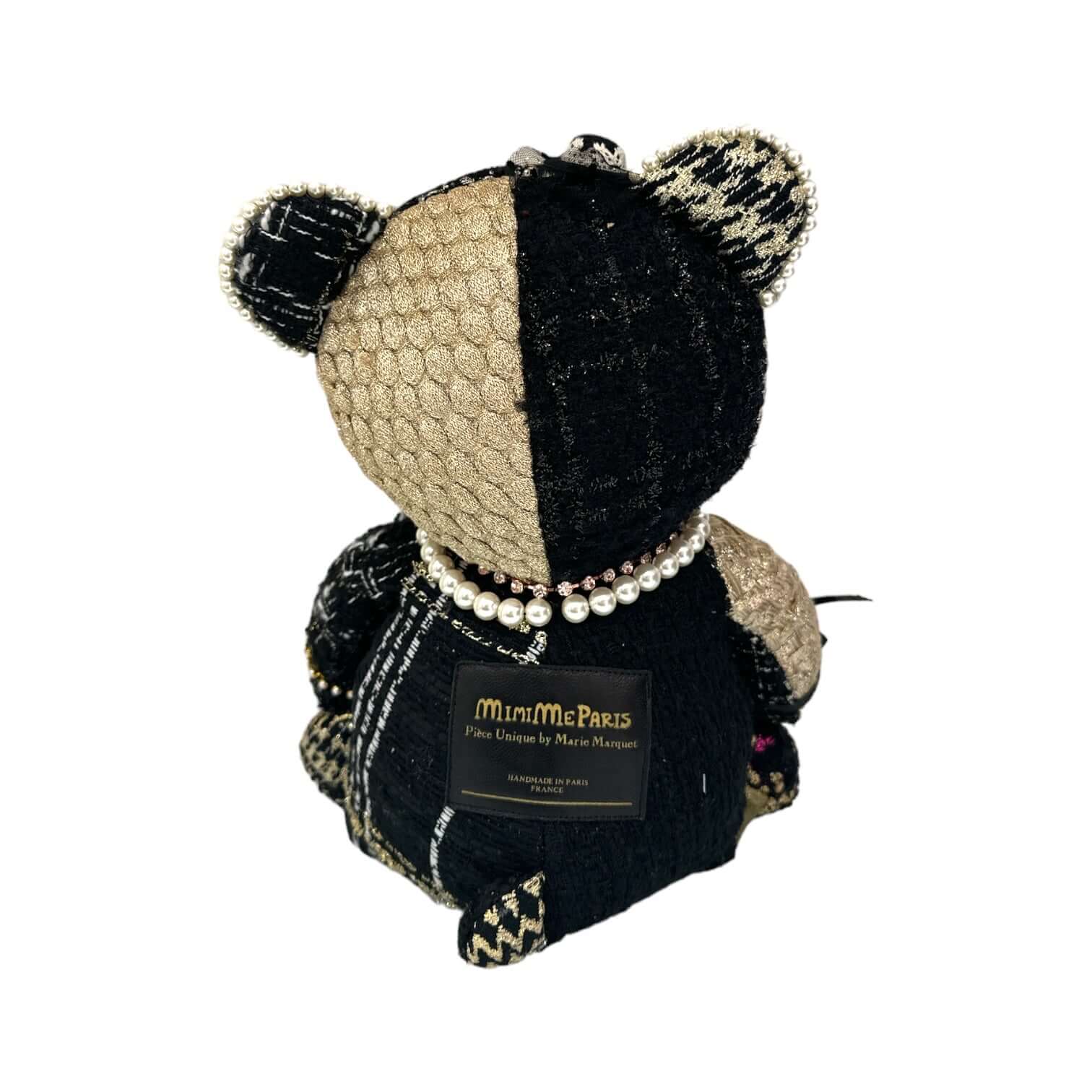 Elegant handmade Gumm’Ours teddy bear by Minime Paris made from recycled tweed, perfect for unique home decor.