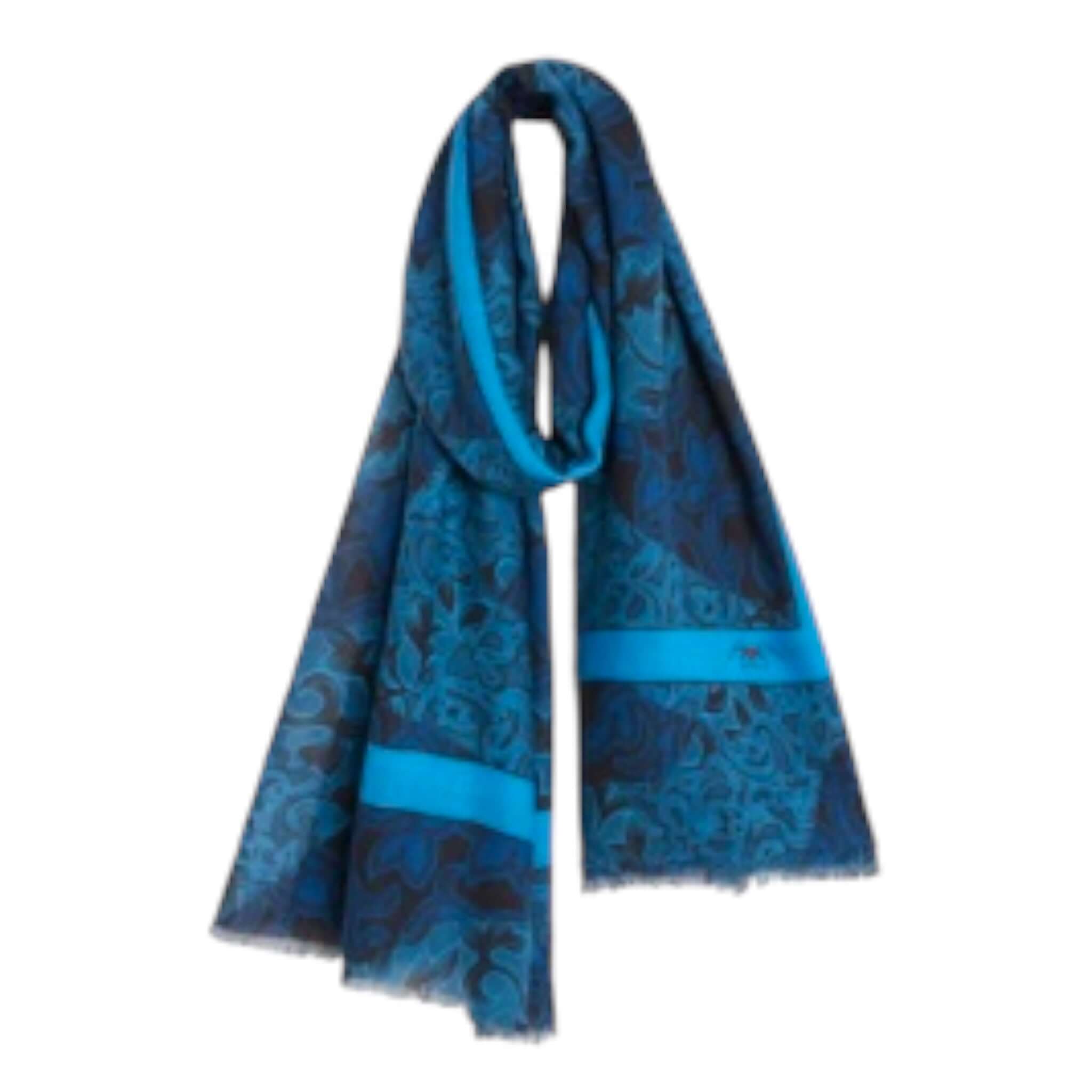 Elegant blue patterned pashmina scarf by Amami Milano, 180x90 cm, perfect for comfort and style.