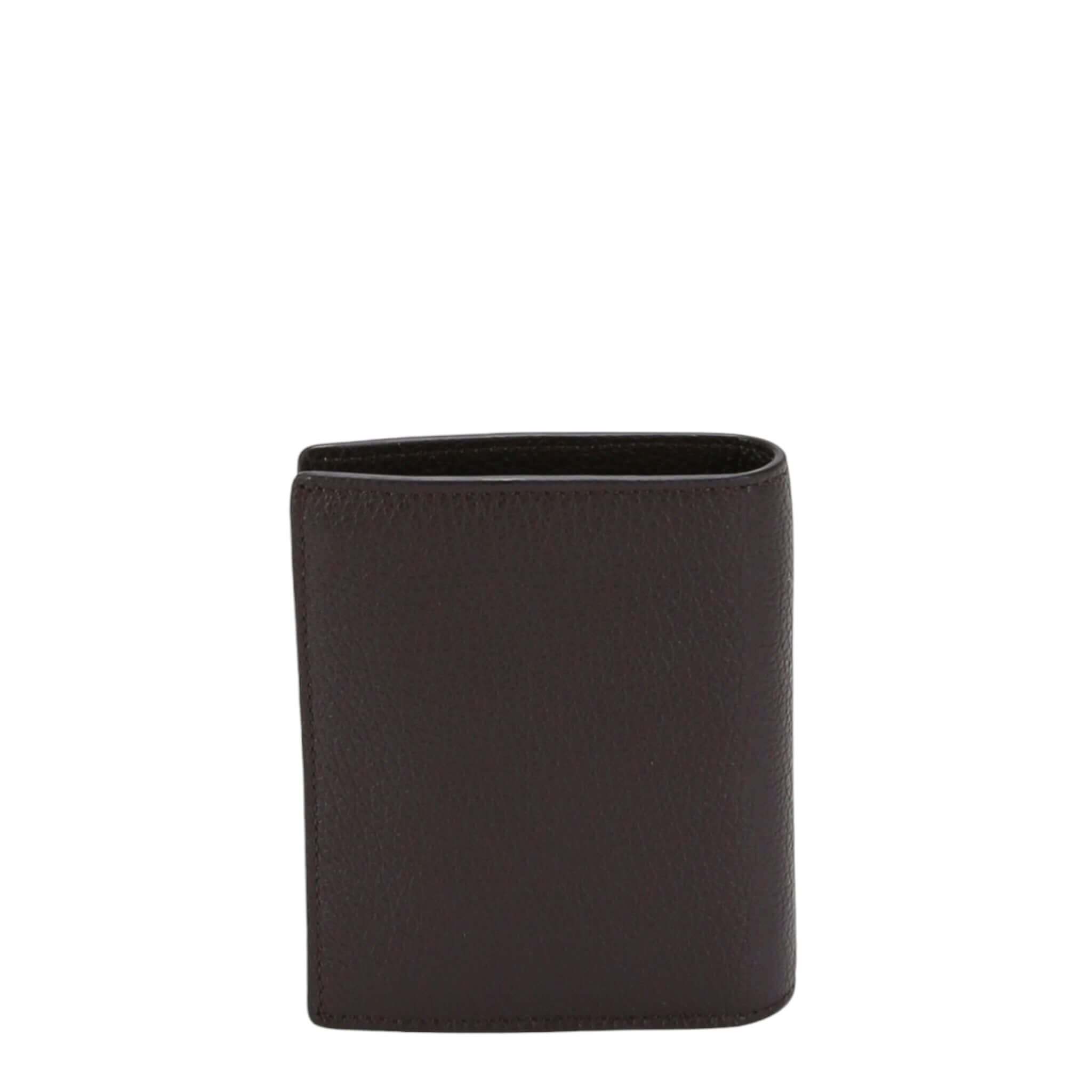 Portafoglio Micron verticale in pelle marrone, compatto e elegante, ideale per carte e sicurezza RFID.